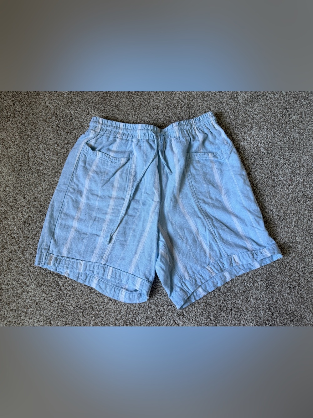 Gloria Vanderbilt Light Blue Striped Linen-Blend Drawstring Shorts sz Medium